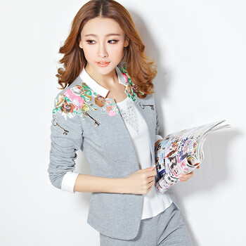 可媗 2015女装秋装新品小西服时尚外套三件套时尚运动休闲套装潮女春秋 蓝色 XL