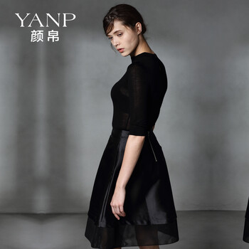 Yanp/颜帛 2015秋冬新品欧美时尚潮流A字中长裙子复古大褶皱半身裙短裙 7252 黑色 L