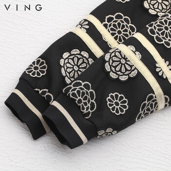 
                                        VING春装新款高端女装刺绣棒球服时尚运动衫修身短款外套夹克9531411011 黑色 XL                