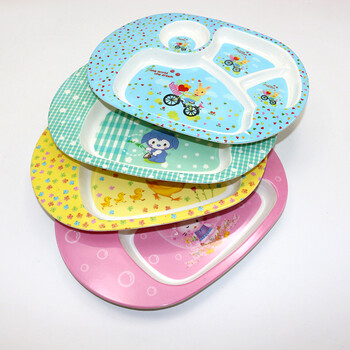 儿童餐盘卡通盘密胺仿瓷塑料分格餐盘幼儿园盘子宝宝碟子安全 大四格