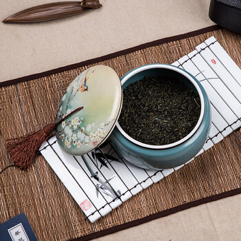 
                                        吉祥家 新中式大号茶叶罐 风雅 陶瓷茶罐国画水墨花鸟锡罐陶罐密封 茶叶桶茶叶储存罐茶具配件 茶叶罐风雅                