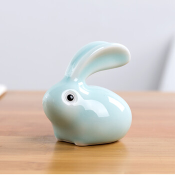 创意可爱兔子摆件陶瓷玉兔工艺品客厅电视酒柜房间家居装饰品礼物 粉