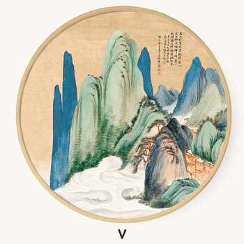 客厅山水画实木圆形装饰画新中式禅意画背景玄关国画墙壁风景挂画sn