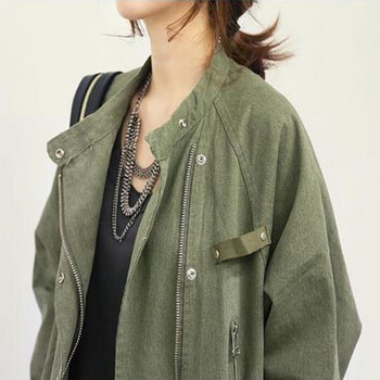 
                                        歌诺瑞丝风衣女中长款韩版宽松休闲军工装秋季新款 军绿色 XL                