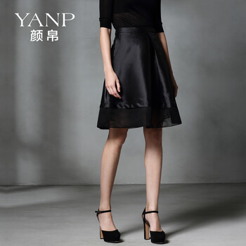 Yanp/颜帛 2015秋冬新品欧美时尚潮流A字中长裙子复古大褶皱半身裙短裙 7252 黑色 L