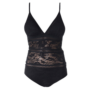 2018韩国性感蕾丝遮肚修身温泉度假泳装三角比基尼连体泳衣女 黑色 m