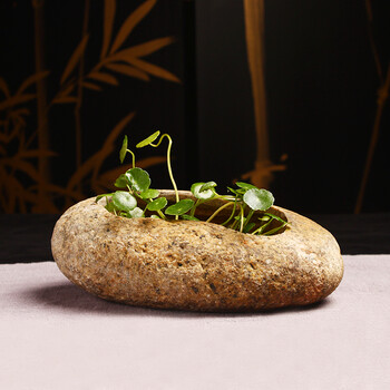 天然鹅卵石石头花盆 多肉植物菖蒲石盆景盆手工艺术雕刻sn2926