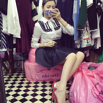 莎玛琳娜2015秋冬新衬衫女长袖翻领打底衬衫蕾丝花边打底衬衣31049 白色 M