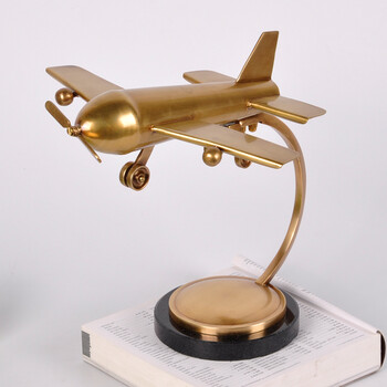 露菲亚 印度进口欧式简约纯铜金色飞机造型装饰摆件 别墅高档奢华装饰