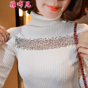 雅布尼 2016春季新品女装百搭修身高领打底衫女长袖针织衫 白色 均码