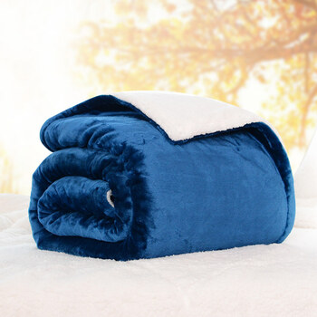 珊瑚绒毯仿羊羔绒毛毯被子加厚保暖双层盖毯单人双人毛绒毯 深蓝色