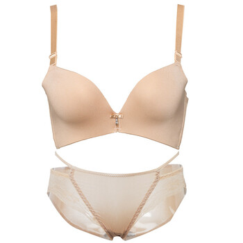 无痕无钢圈文胸薄款美背蕾丝聚拢小胸少女士内衣套装ab通用 肉色 75b