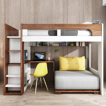 华纳斯 北欧简约多功能储物上下床 可伸缩折叠 一床三用卧室家具 胡桃
