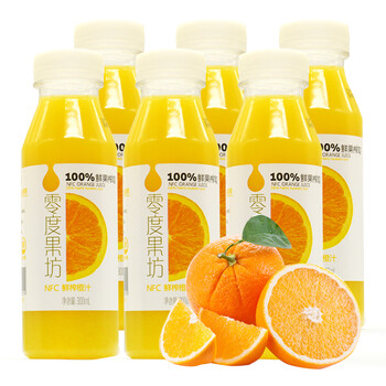 零度·果坊 nfc鲜榨橙汁300ml*6瓶100%鲜果榨取 非浓缩还原 低温冷藏