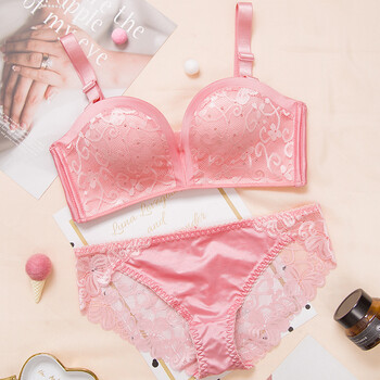 肩带文胸聚拢隐形婚纱内衣性感防滑上托抹胸透气薄款一片式无痕 粉色