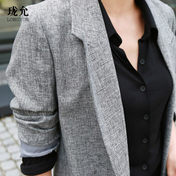 珑允2015秋装新款小西服休闲外套韩版中长款修身显瘦薄西装女 灰色 XL