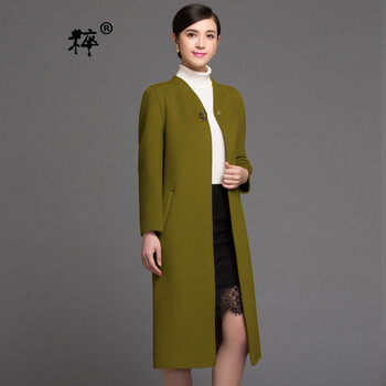 
                                        粹牌 双面羊绒大衣女中长款2017新款毛呢大衣外套修身欧美羊毛大衣 驼色 L                