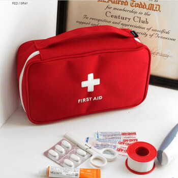 WEEKEIGHT韩国旅行应急用品收纳包便携手提医药包急救包药包杂物整理收纳包大容量医药包 红色