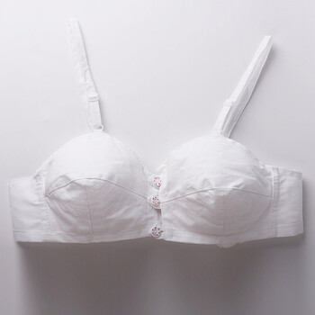 老式布文胸无钢圈薄棉布纯棉布胸罩前扣大码中老年人布内衣妈妈 白色