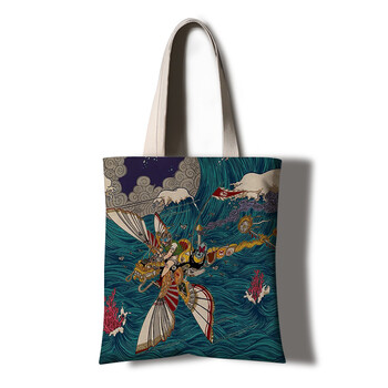 日式浮世绘仙鹤和风手提帆布袋包女学生文艺中国风旅游礼物包定做