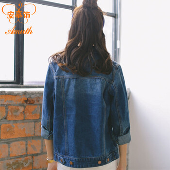 安幕饰  2015秋装新款韩版自制复古风修身上衣牛仔外套女   M52 蓝色 L