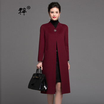 
                                        粹牌 双面羊绒大衣女中长款2017新款毛呢大衣外套修身欧美羊毛大衣 驼色 L                