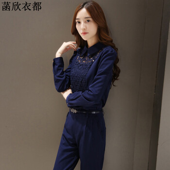 菡欣衣都2015新款女装韩版时尚套装职业修身上衣长裤两件套装 女F1382 图片色 L