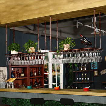 悬挂欧式酒杯高脚杯架 吊挂不锈钢墙壁吊柜架红吊挂客厅吊杯壁挂欧式