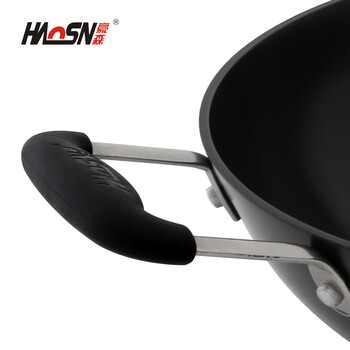 豪森(HAOSN)铸铁锅圆底大炒锅无烟燃气40cm手工生铁双耳铁锅炒菜锅不粘锅