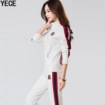 
                                        YECE 时尚套装女 2017春装新款女装时尚大码休闲运动服两件套开衫卫衣套装女 白色 M                