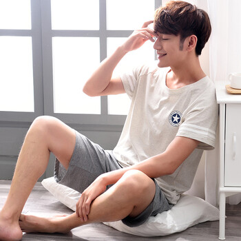 夏季睡衣男纯棉短袖短裤宽松休闲全棉夏天家居服薄款套装男 jc-9104男