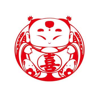古人思福娃送福禄寿喜墙贴纸客厅书法沙发墙装饰喜庆玻璃贴中国娃娃贴