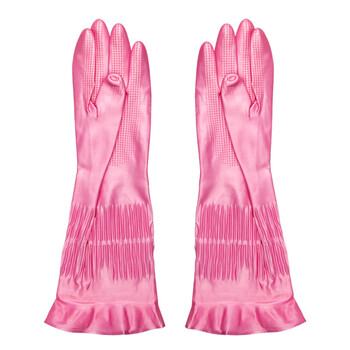 超护家用洗碗手套乳胶防水防滑橡胶塑胶耐磨耐拉防腐 粉红色长款(1双)