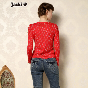 Jacki O甜美蝴蝶结印花泡泡袖圆领针织衫 B1N1A0201KT 红色(花布)-199 M