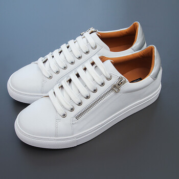 鞋子女冬加绒拉链小白鞋女系带松糕底 基础平底学生 板鞋 白色 35