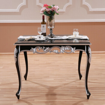 实木小四方 桌子 4人小方桌 新古典餐桌 欧式餐桌椅家具 黑色描银