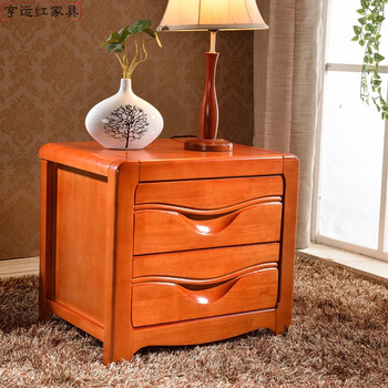 原木色胡桃色储物柜 床头柜简约现代实木橡胶木整装 海棠色 整装
