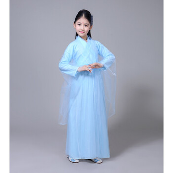 白浅古装儿童古装唐装女童古装仙女装表演服古代古筝汉服 浅蓝色 170