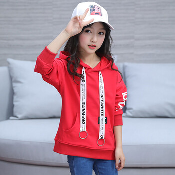 连帽卫衣春秋装2018新款中大童休闲上衣韩版小女孩外套潮学生 红色
