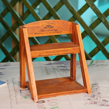 制多肉花架 桌面梯形地中海风格收纳架子两层置物展示架 旧木色