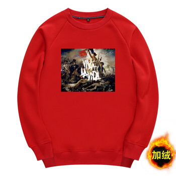 酷玩乐队摇滚乐队周边圆领卫衣印花男学生长袖外套加绒潮 红色3 xl
