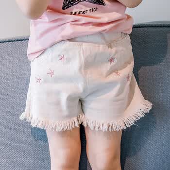 夏装女童沙滩裤2017新款韩版童裤小女孩毛边牛仔裤女宝宝短裤热裤