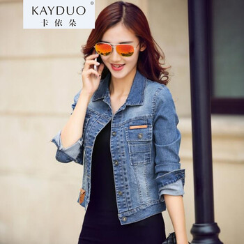 卡依朵KAYDUO 2015秋季新款女装休闲牛仔外套女长袖短款弹力修身牛仔上衣韩版潮女 图片色 M