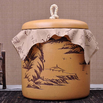 
                                                            茗露 山月10饼装宜兴紫砂茶叶罐 茶具 大号手工醒茶罐 普洱罐茶缸 普洱七子饼罐茶缸 山月线绳款                