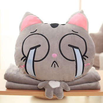 可爱猫咪办公室午睡枕头汽车抱枕被子两用多功能空调毯子三合一 灰色