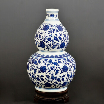 青花缠枝莲花瓶景德镇陶瓷器复古家饰摆件客厅工艺品插花器 青花缠枝