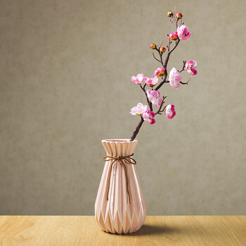 华洛芙 仿真梅花桃花绢花干枝腊梅花艺客厅摆设插花假花创意装饰 粉红