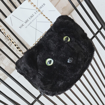 包包女2018秋冬新款毛绒可爱卡通黑狗狗韩风chic链条单肩包ins斜挎包