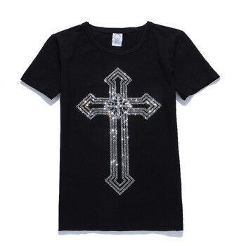 香港it潮牌2016夏装新款十字架t恤女修身半袖男加肥加大码 烫钻情侣
