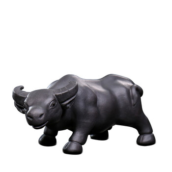 宜兴原矿紫砂茶宠大号手工雕塑创意茶玩摆件 黑泥水牛